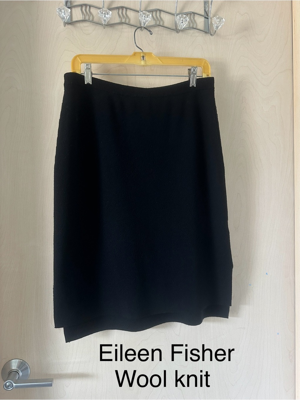 Eileen Fisher Black Wool Knit  Pull On Pencil Skirt M Career Capsule Minimalist